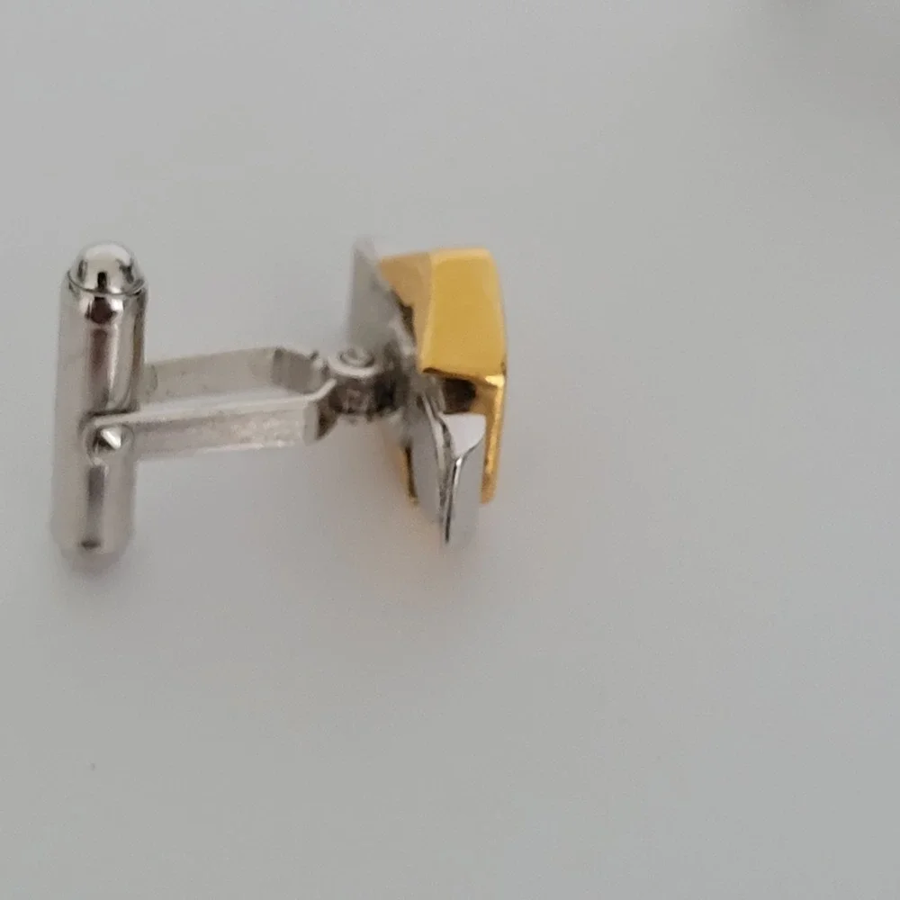 Vintage Givenchy 1977 Two Tone G Logo Hexagon Cufflinks Gold Silver Mens Jewelry